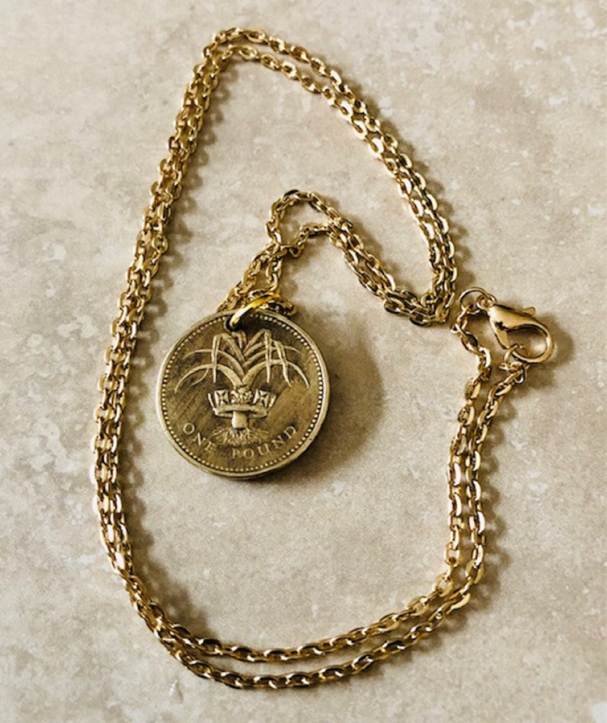 United Kingdom Coin Necklace One Pound UK Pendant Vintage Custom Jewelry Rare coins - Coin Enthusiast Fashion Accessory Handmade