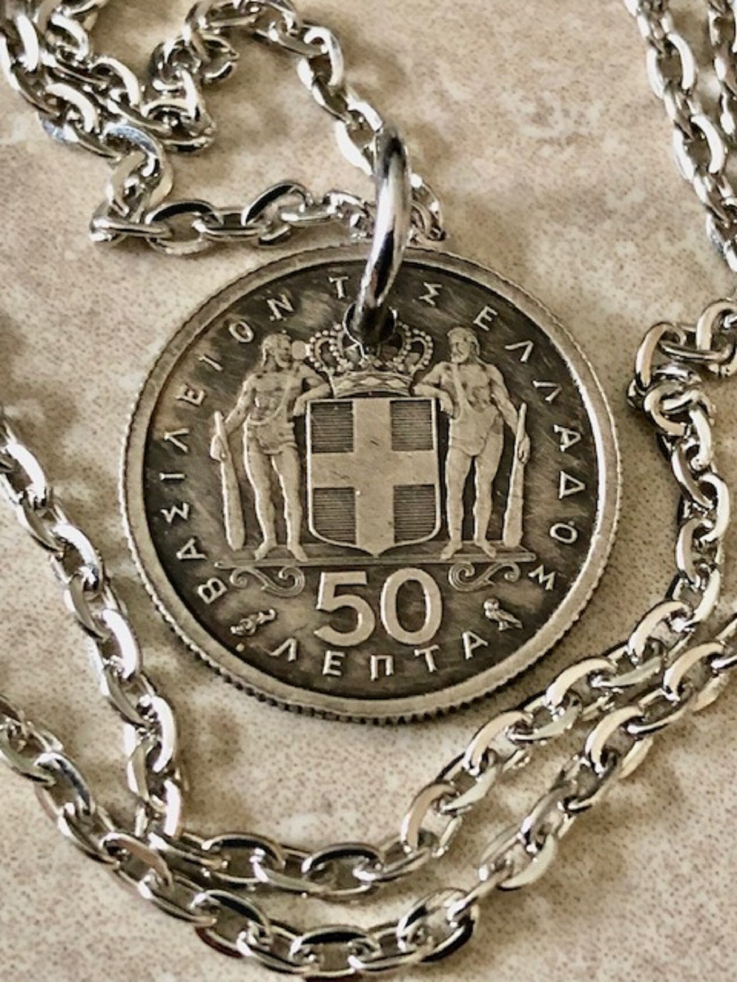 Greek Coin Pendant 50 Apaxmai Greece Necklace Personal Old Vintage Handmade Jewelry Gift Friend Charm For Him Her World Coin Collector