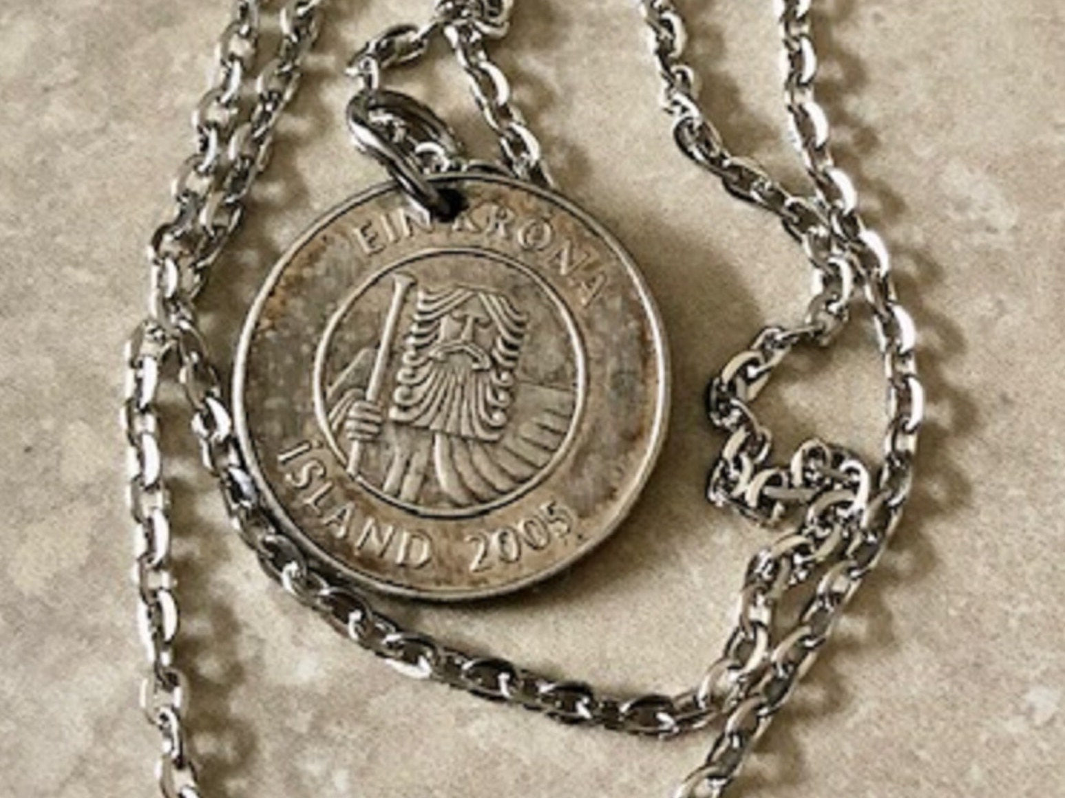 Iceland Coin Necklace 1 Kronur Icelandic Pendant Personal Old Vintage Handmade Jewelry Gift Friend Charm For Him Her World Coin Collector