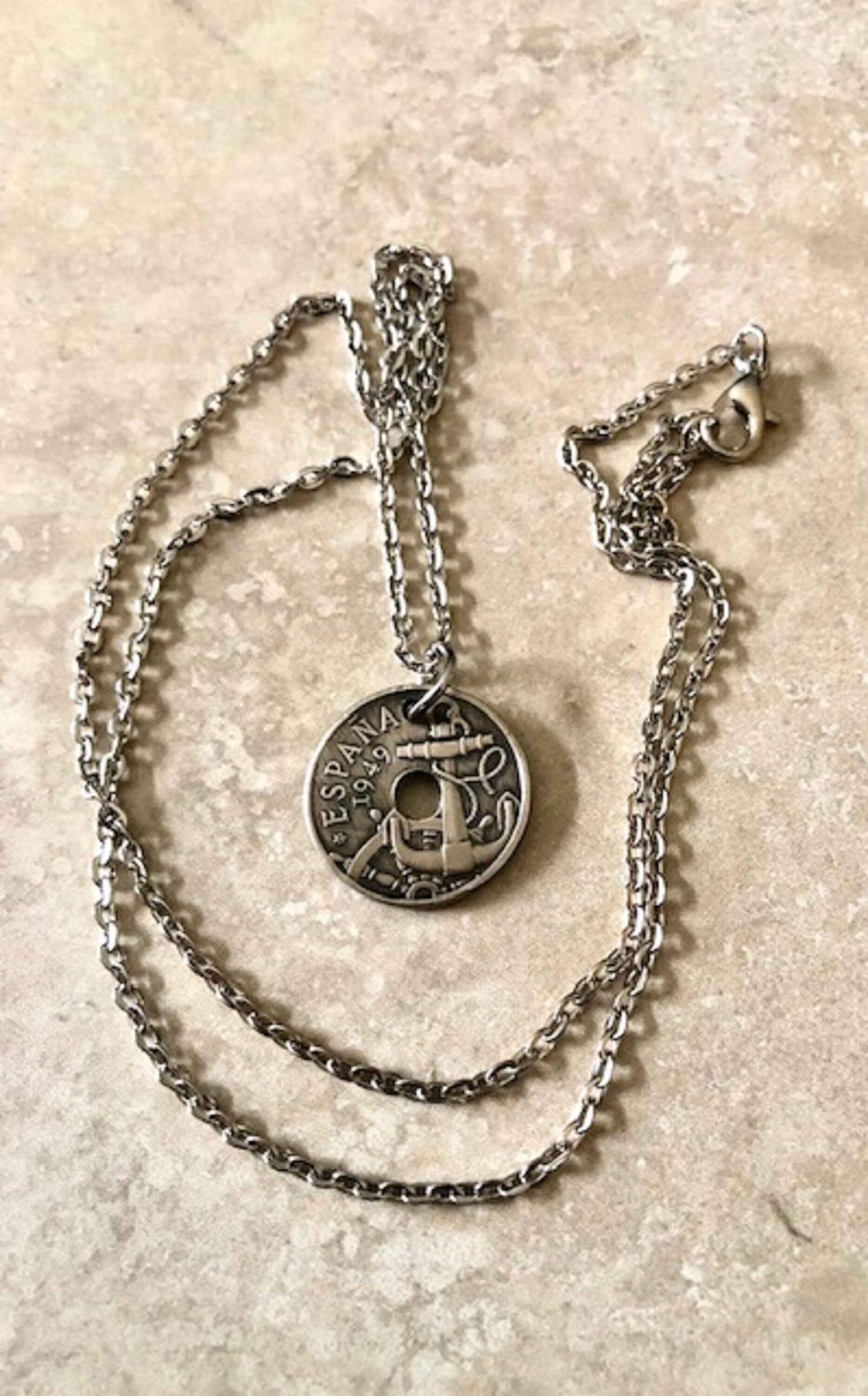 Spain Coin Necklace Spanish 50 Centimos Pendant Coin Vintage Custom Rare Coins Coin Enthusiast Handmade Fashion Accessory