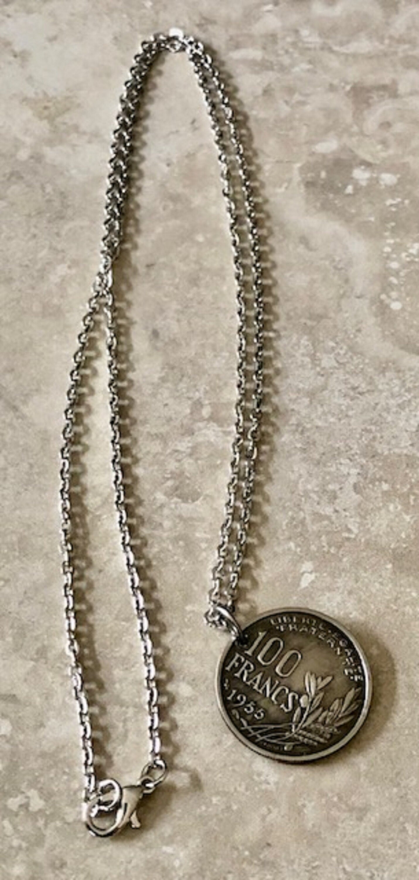 France Coin Pendant 100 Francs Coin Necklace Handmade Custom Made Charm Gift For Friend Coin Charm Gift For Him, Coin Collector, World Coins