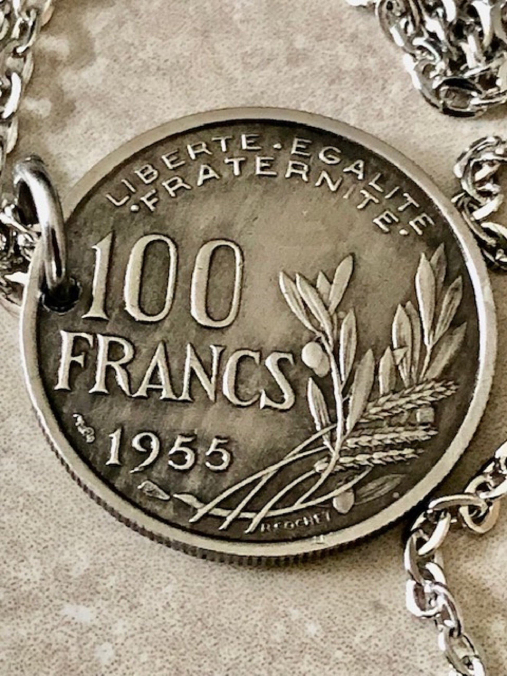 France Coin Pendant 100 Francs Coin Necklace Handmade Custom Made Charm Gift For Friend Coin Charm Gift For Him, Coin Collector, World Coins