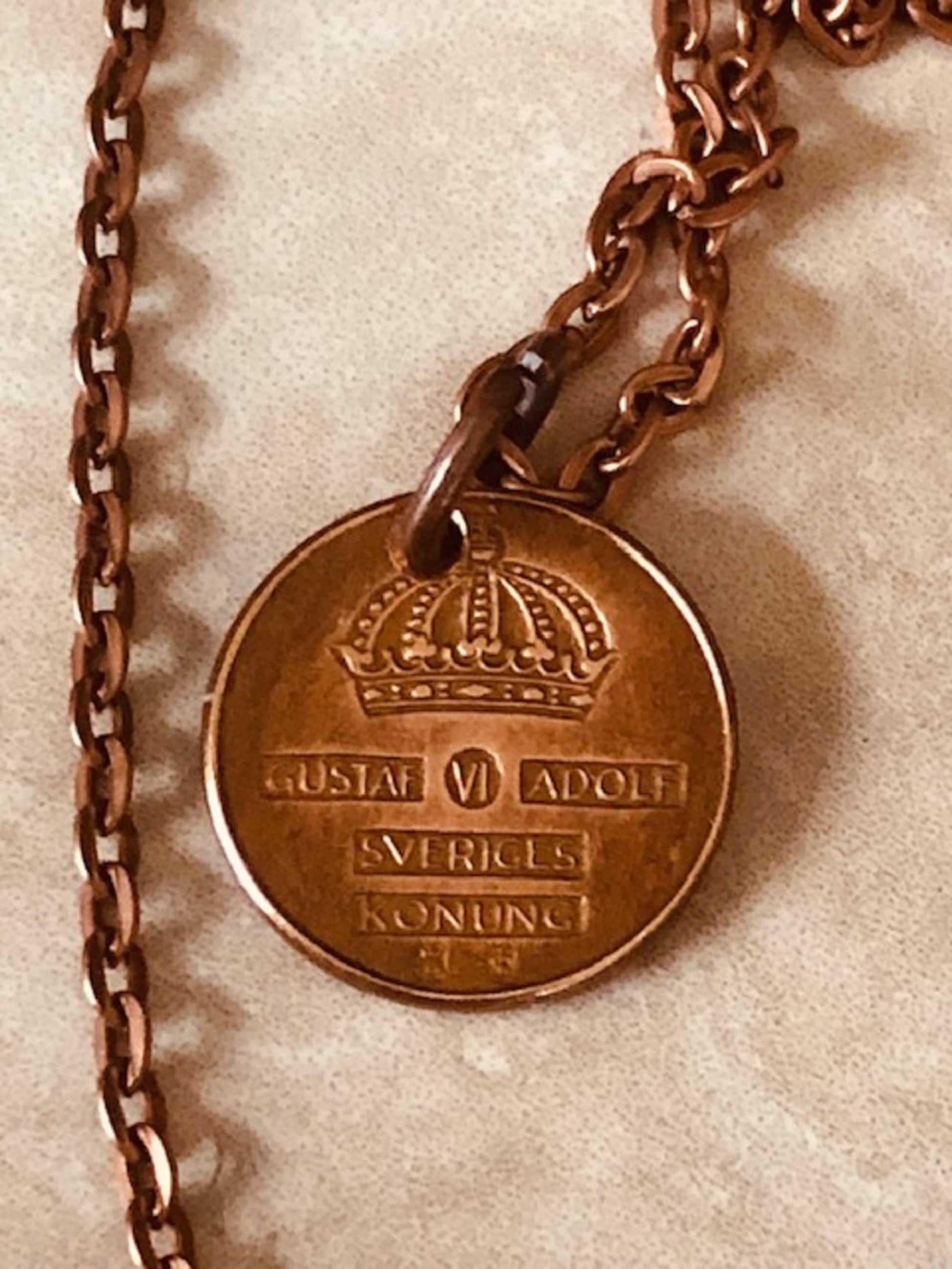 Sweden Coin Pendant Swedish 1 Ore Crown Personal Necklace Old Vintage Handmade Jewelry Gift Friend Charm For Him Her World Coin Collector