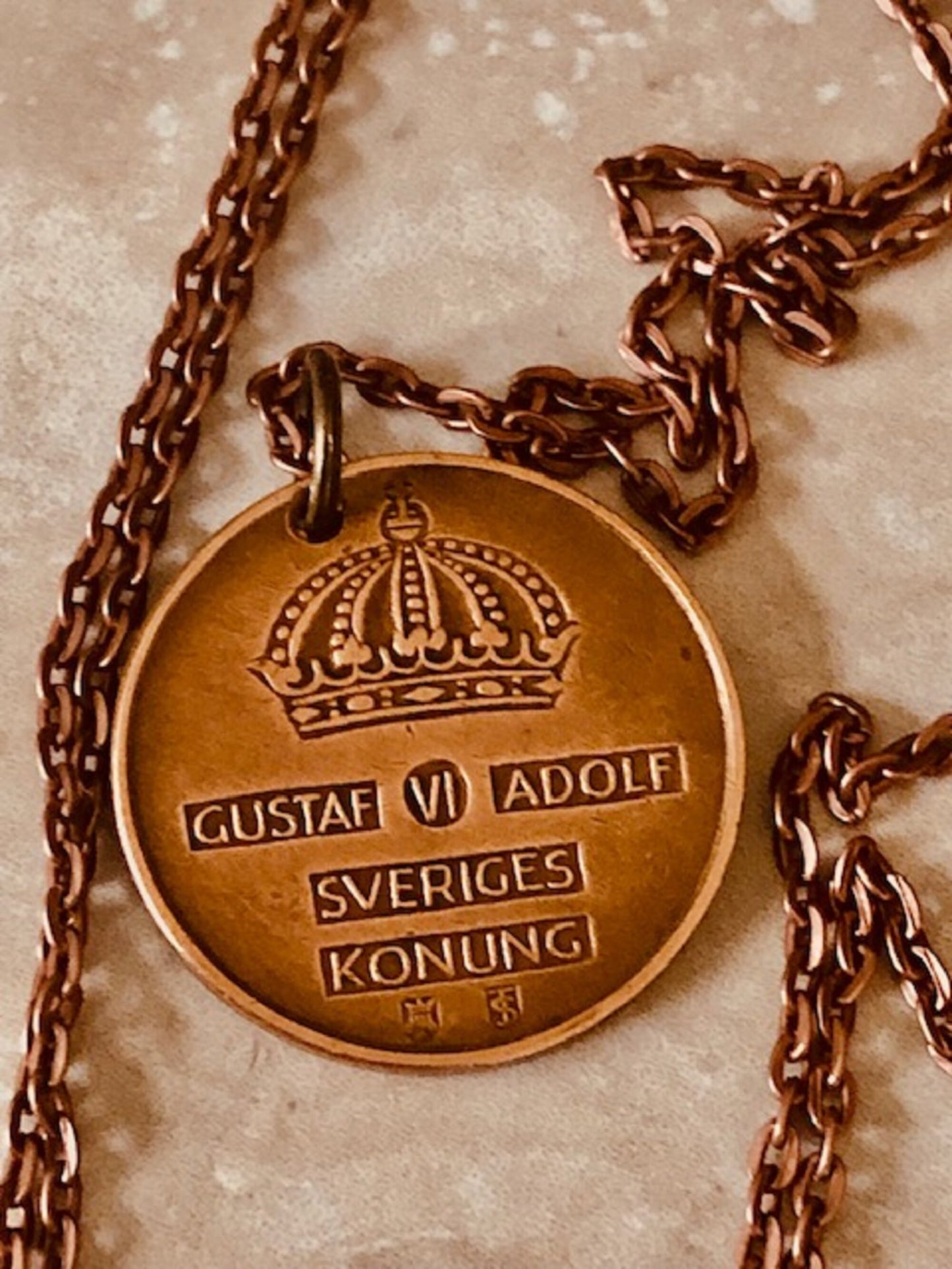 Sweden Coin Necklace Swedish 5 Ore Crown Pendant Personal Old Vintage Handmade Jewelry Gift Friend Charm For Him Her World Coin Collector