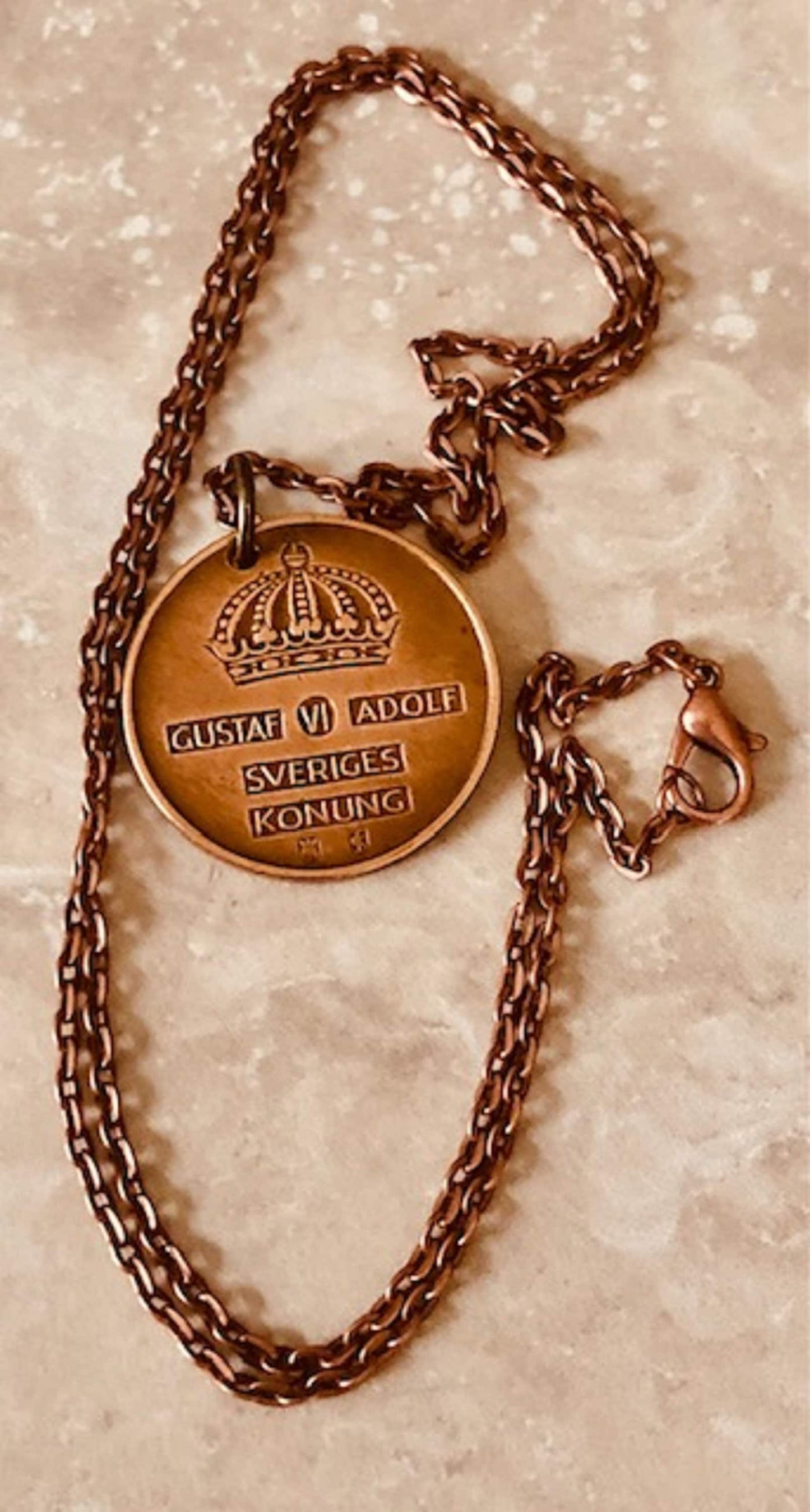 Sweden Coin Necklace Swedish 5 Ore Crown Pendant Personal Old Vintage Handmade Jewelry Gift Friend Charm For Him Her World Coin Collector