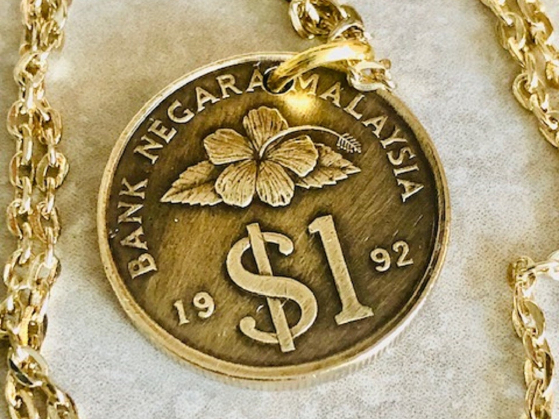 Malaysia Coin Dollar Pendant Necklace Malaysian Personal Old Vintage Handmade Jewelry Gift Friend Charm For Him Her World Coin Collector
