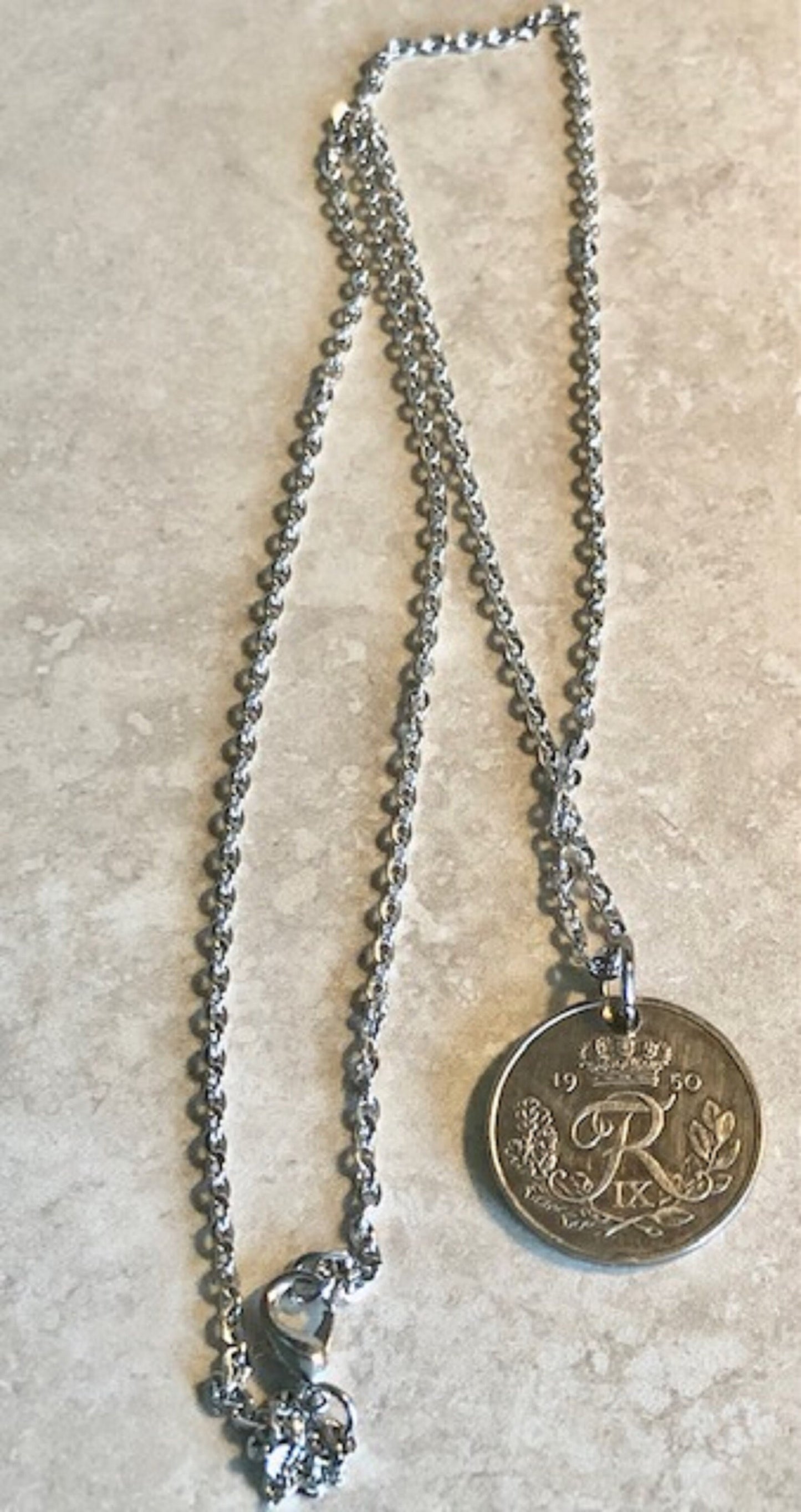 Denmark Coin Pendant 25 Ore Danmark Personal Necklace Old Vintage Handmade Jewelry Gift Friend Charm For Him Her World Coin Collector