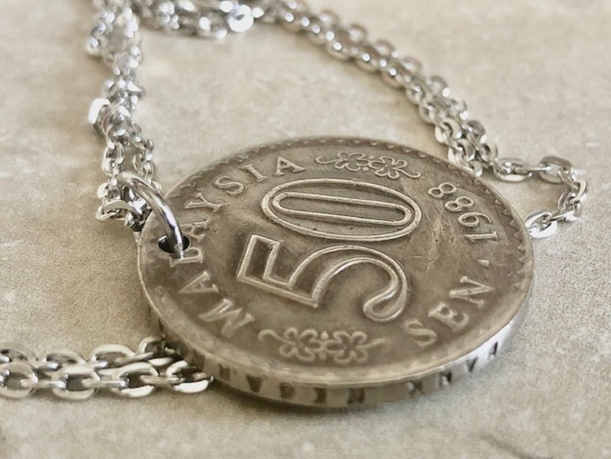Malaysia Coin Fifty Sen Pendant Necklace Personal Necklace Old Vintage Handmade Jewelry Gift Friend Charm For Him Her World Coin Collector