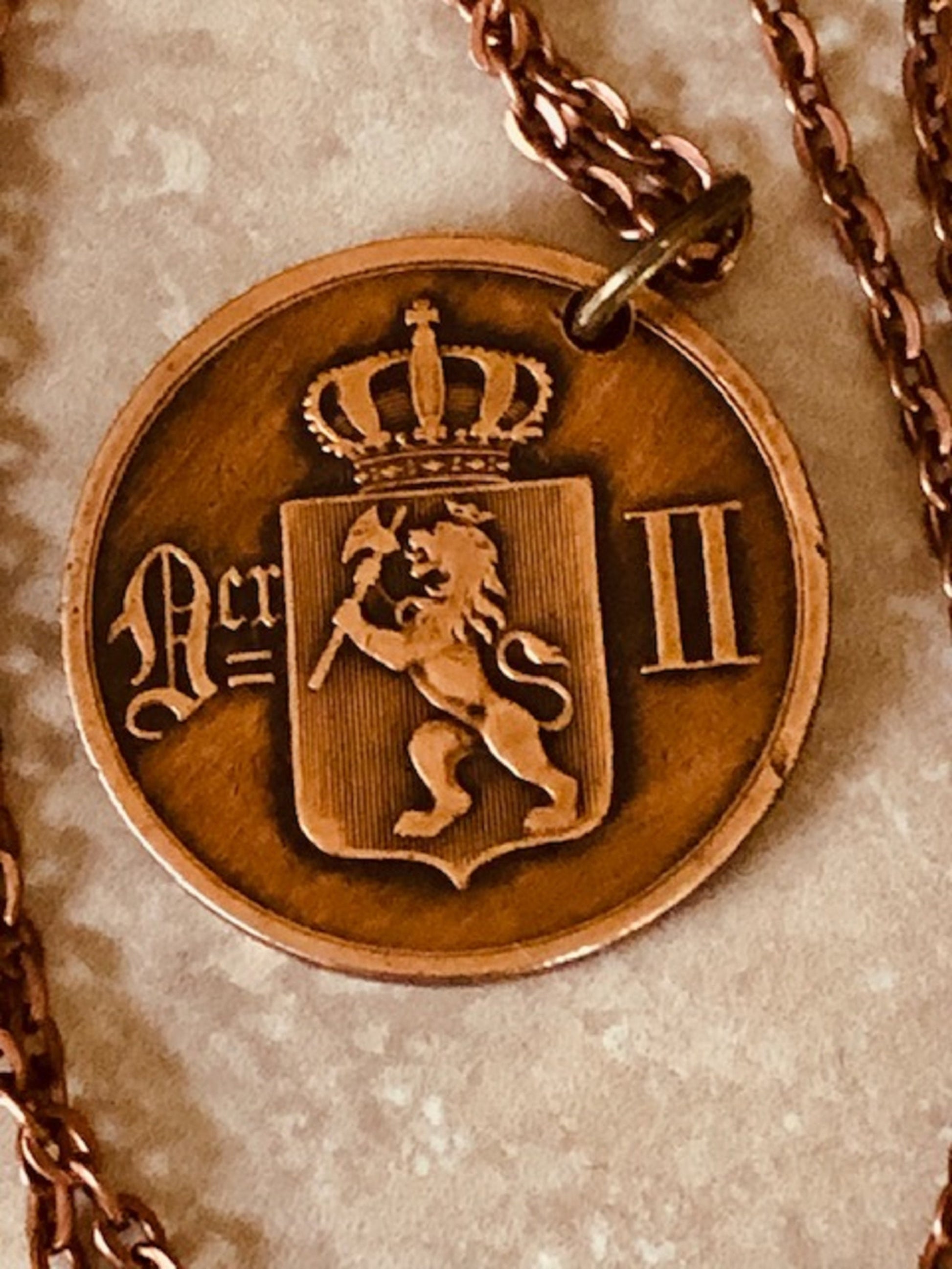 Norway Coin Pendant 5 Ore Crown Personal Necklace Old Vintage Handmade Jewelry Gift Friend Charm For Him Her World Coin Collector