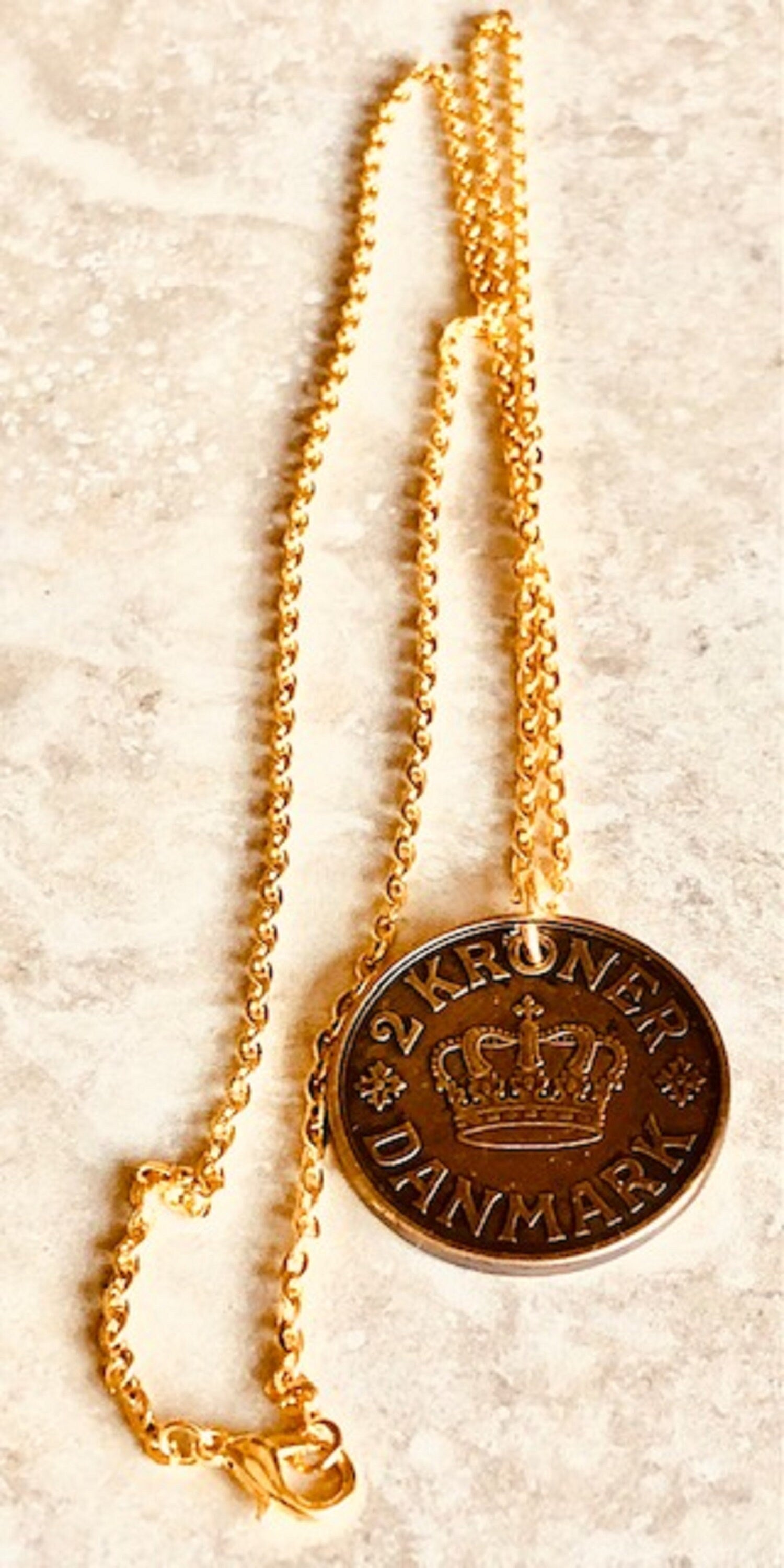 Denmark Coin Pendant 2 Kroner Danish Personal Necklace Old Vintage Handmade Jewelry Gift Friend Charm For Him Her World Coin Collector