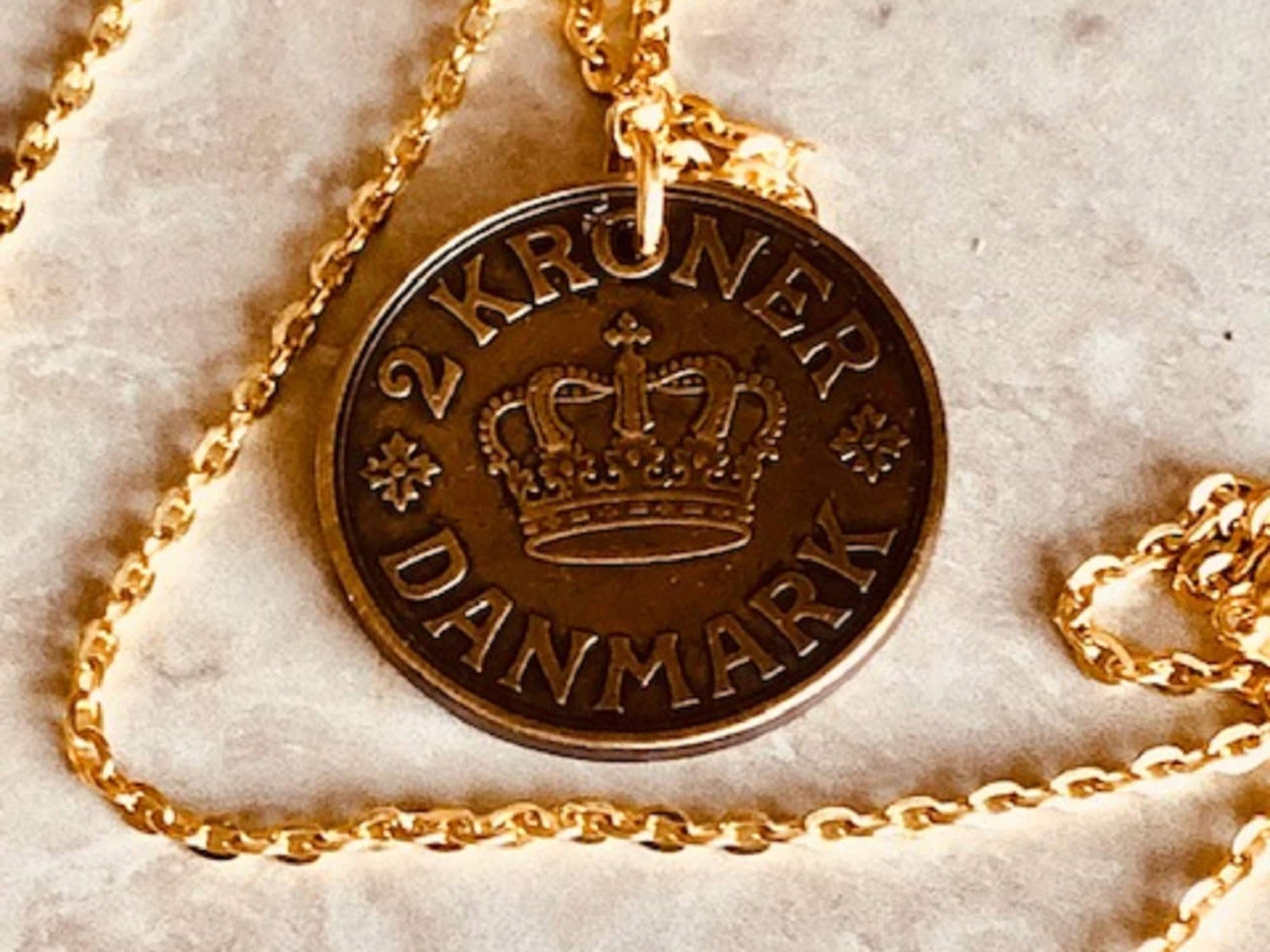 Denmark Coin Pendant 2 Kroner Danish Personal Necklace Old Vintage Handmade Jewelry Gift Friend Charm For Him Her World Coin Collector