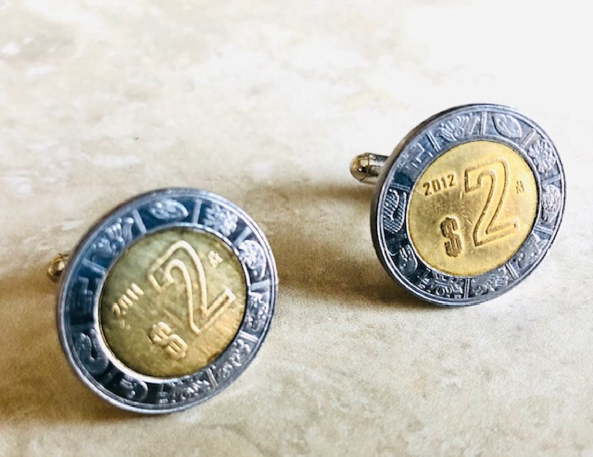 Mexico Coin Cuff Links 2 Dollar Mexican Vintage Personal Cufflinks Handmade Jewelry Gift Friend Charm For Him Her World Coin Collector