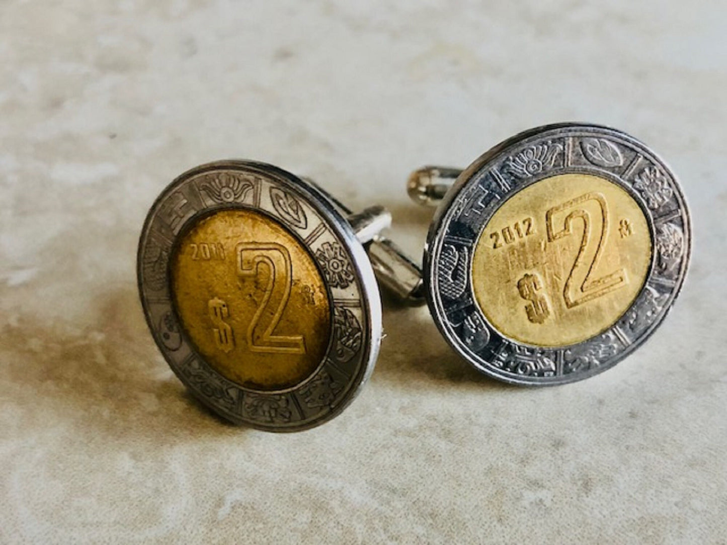 Mexico Coin Cuff Links 2 Dollar Mexican Vintage Personal Cufflinks Handmade Jewelry Gift Friend Charm For Him Her World Coin Collector