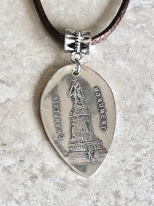 Sterling Silver Samuel De Champlain Spoon Pendant Necklace Father New France Quebec City 1608 Explorer Map-Maker 92.5% Silver Handmade