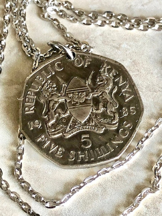 Kenya Coin Pendant Kenyan 5 Shillings 1985 Necklace Jewelry Custom Charm Gift For Friend Coin Charm Gift For Him, Her, World Coins Collector