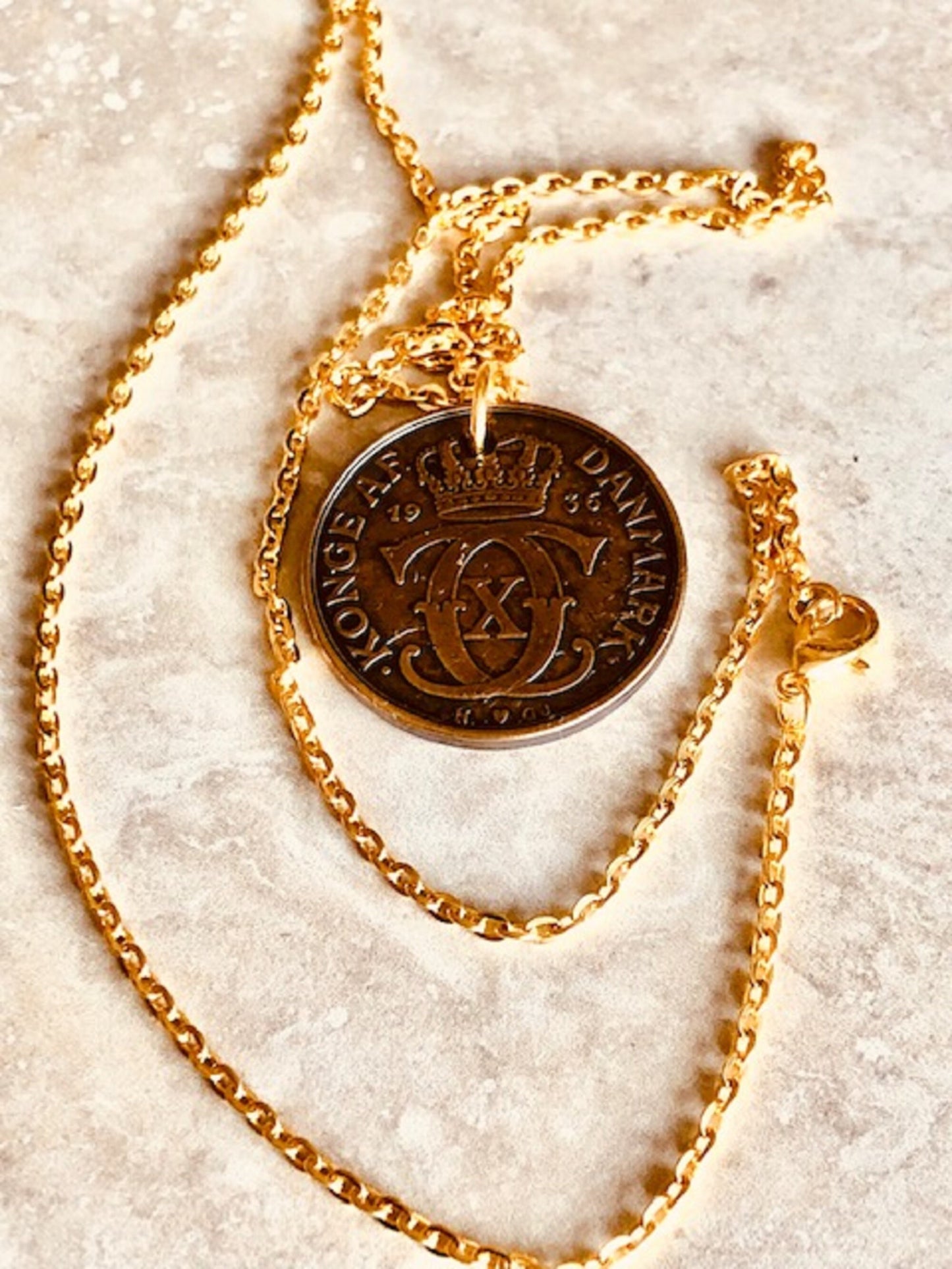 Denmark Coin Pendant 2 Kroner Danish Personal Necklace Old Vintage Handmade Jewelry Gift Friend Charm For Him Her World Coin Collector