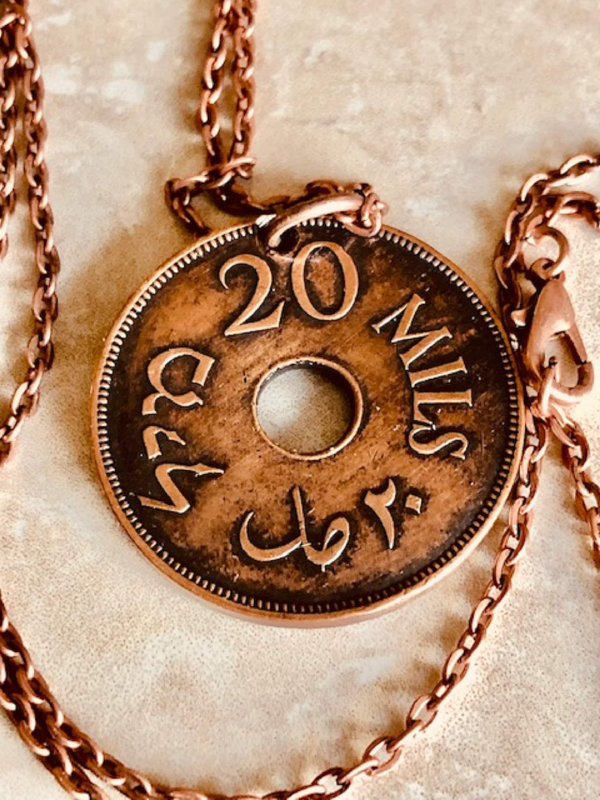 Palestine Coin Necklace Pendant 20 Mils Jewelry Vintage Custom Made Rare coins - Coin Enthusiast - Handmade - Fashion Jewelry