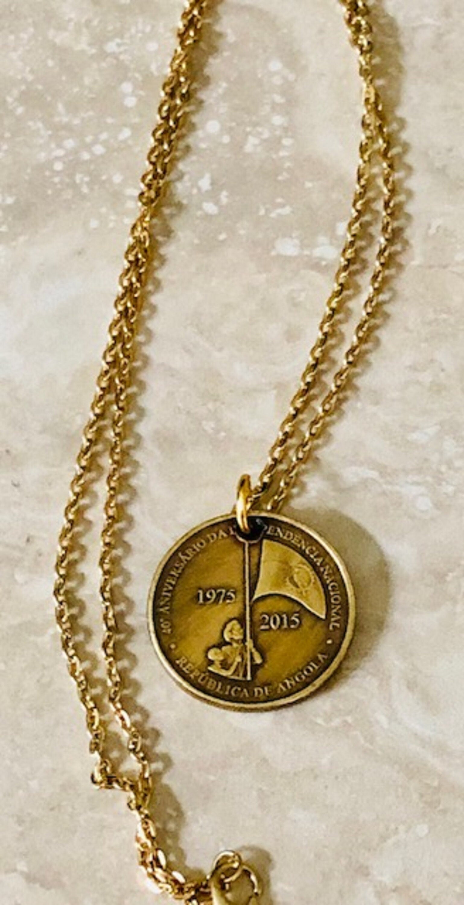 Angola Coin Necklace African 100 Kwanzas Pendant Personal Old Vintage Handmade Jewelry Gift Friend Charm For Him Her World Coin Collector