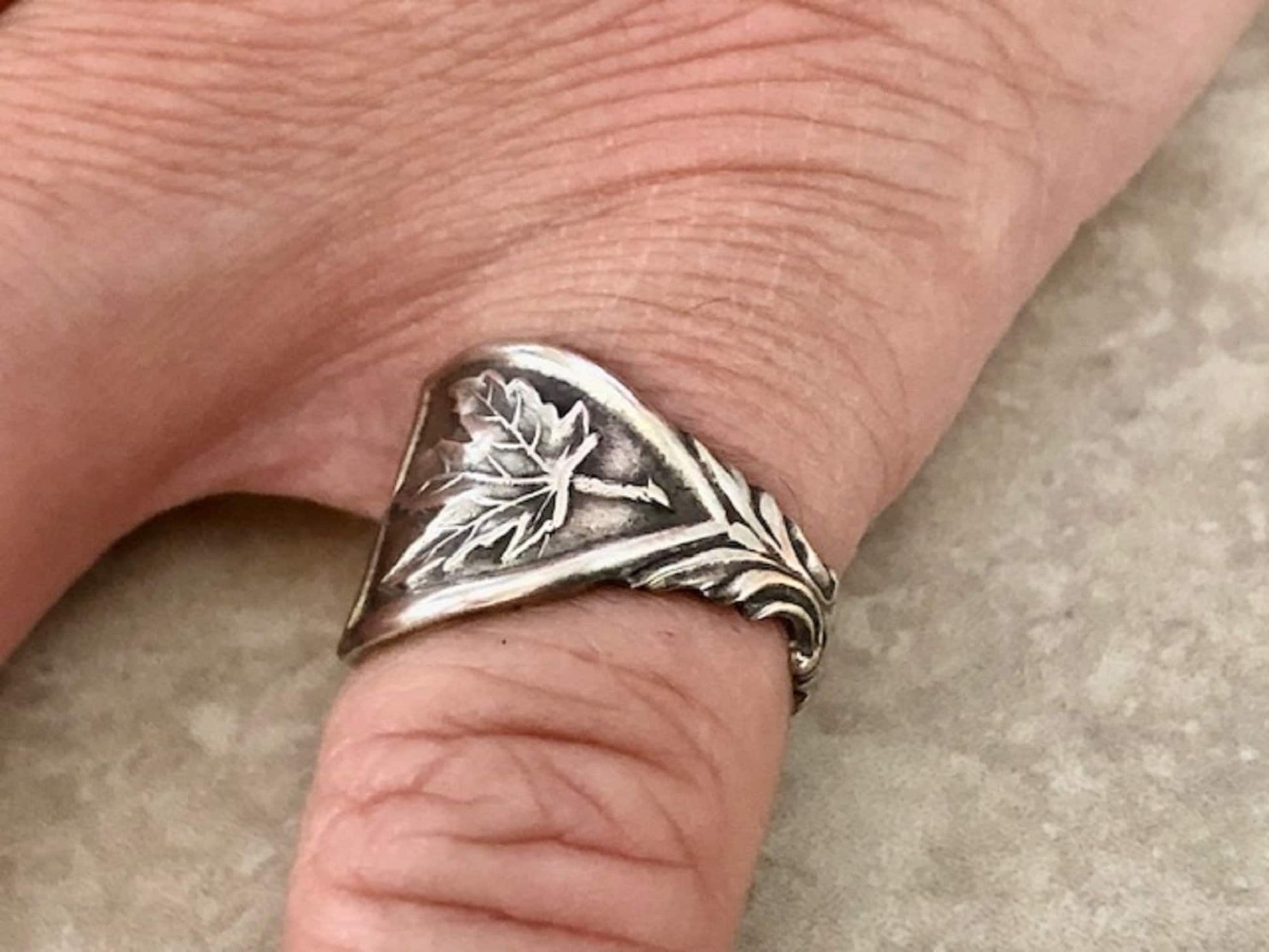 Victorian 925 Sterling Silver Maple Leaf Spoon Ring, Classic Vintage Silverware Jewelry, Wrapped Spoon, Love Balance Longevity, Handmade