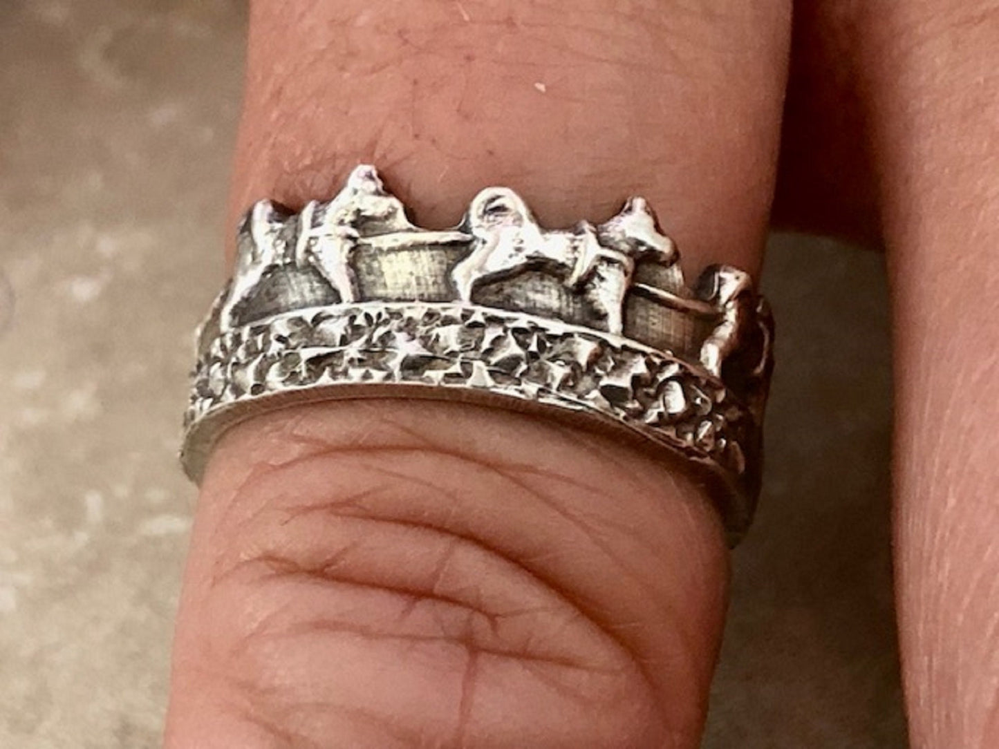 Inuit Peoples 925 Sterling Silver Dogsled Qamutiik Spoon Ring, Classic Vintage Silverware Jewelry, Band Wrapped Spoon, Adjustable Handmade