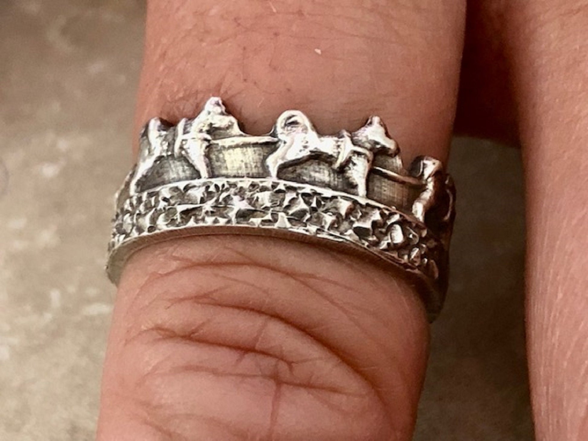 Inuit Peoples 925 Sterling Silver Dogsled Qamutiik Spoon Ring, Classic Vintage Silverware Jewelry, Band Wrapped Spoon, Adjustable Handmade