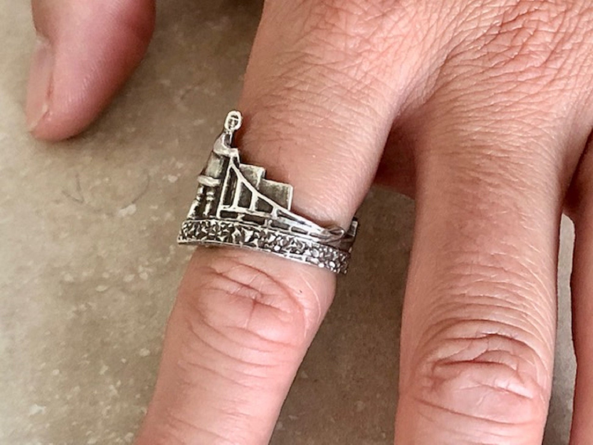 Inuit Peoples 925 Sterling Silver Dogsled Qamutiik Spoon Ring, Classic Vintage Silverware Jewelry, Band Wrapped Spoon, Adjustable Handmade