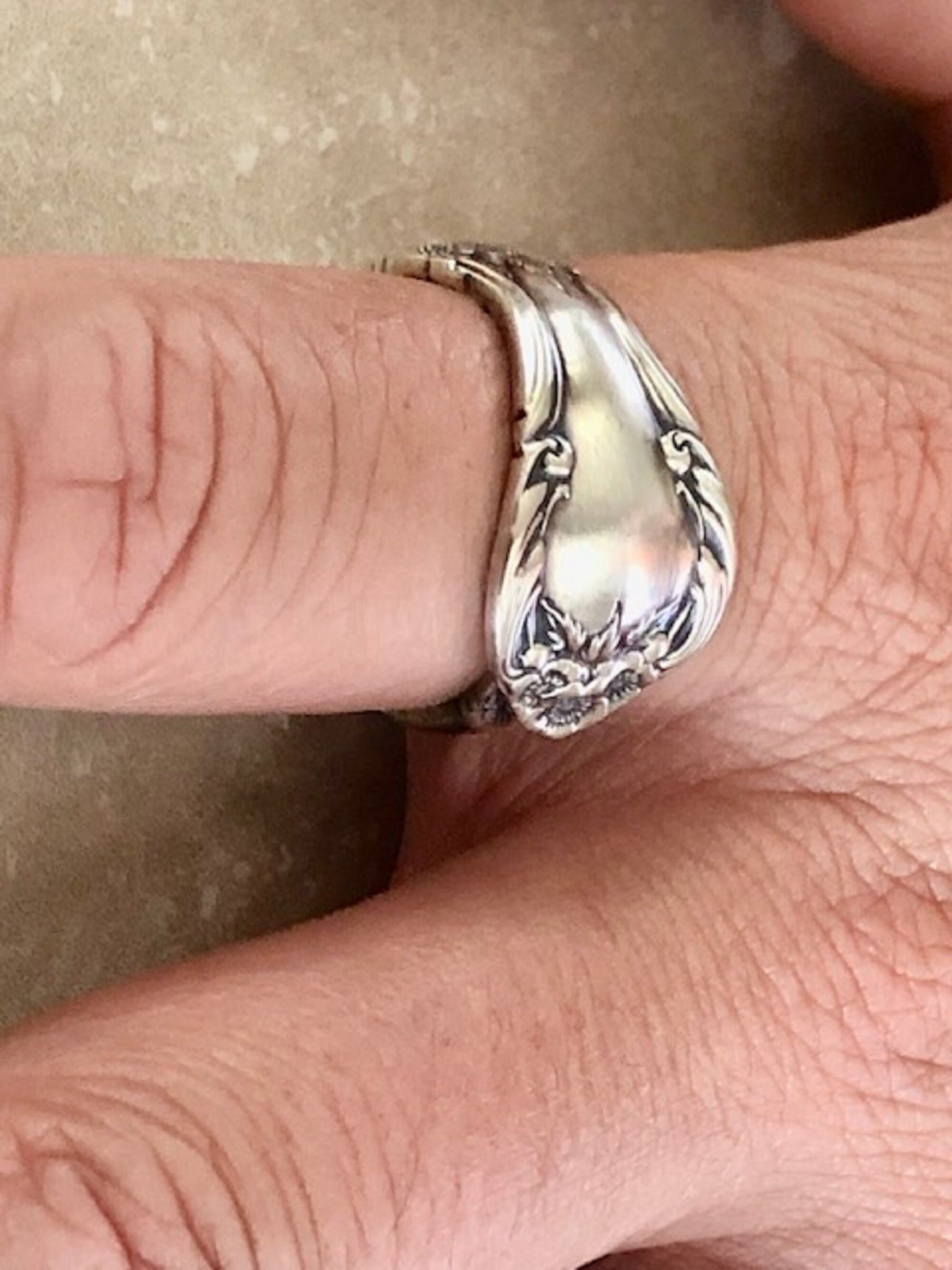 Owl Wild Rose 925 Sterling Silver Spoon Ring, Prudence, Wisdom, Strength, Wit, Love, Vintage Silverware Jewelry, Adjustable Handmade