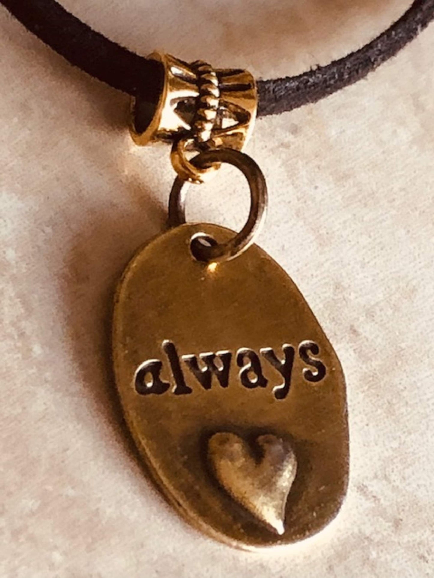 Always Love Classic Brass Pendant Necklace, Forever, Forgiveness, Adventure, Laughter, Promise, Handmade