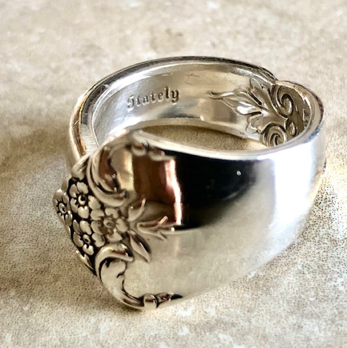 Antique Daffodil Victorian Era 925 Sterling Silver Baker-Manchester Spoon Ring 19th Century, Vintage Jewelry, Truth, Honesty, Handmade