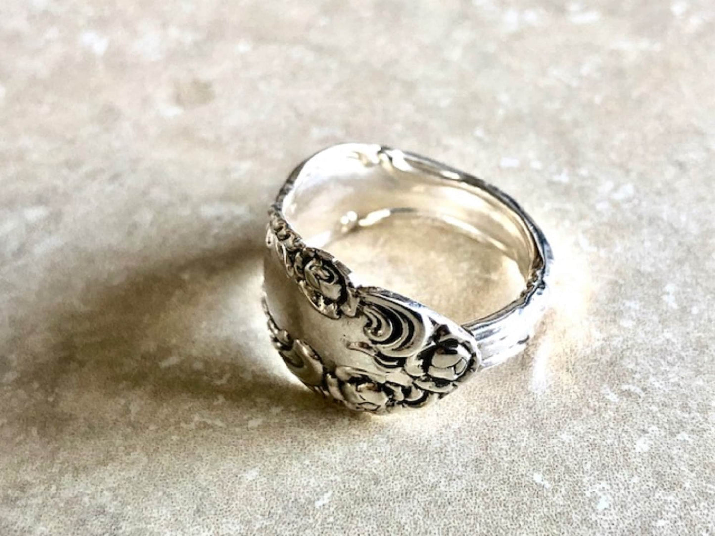 Vintage SPANISH PROVINCIAL 925 Sterling Silver Spoon Ring, Mid 17th Century Design, Classic Silverware Jewelry, Swirl Flower Deco, Handmade