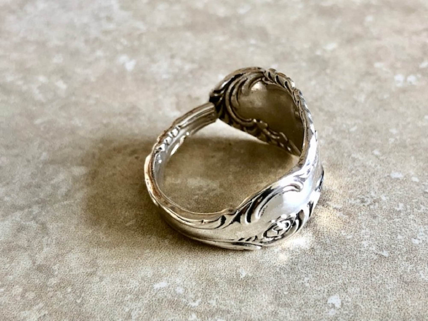 Vintage SPANISH PROVINCIAL 925 Sterling Silver Spoon Ring, Mid 17th Century Design, Classic Silverware Jewelry, Swirl Flower Deco, Handmade