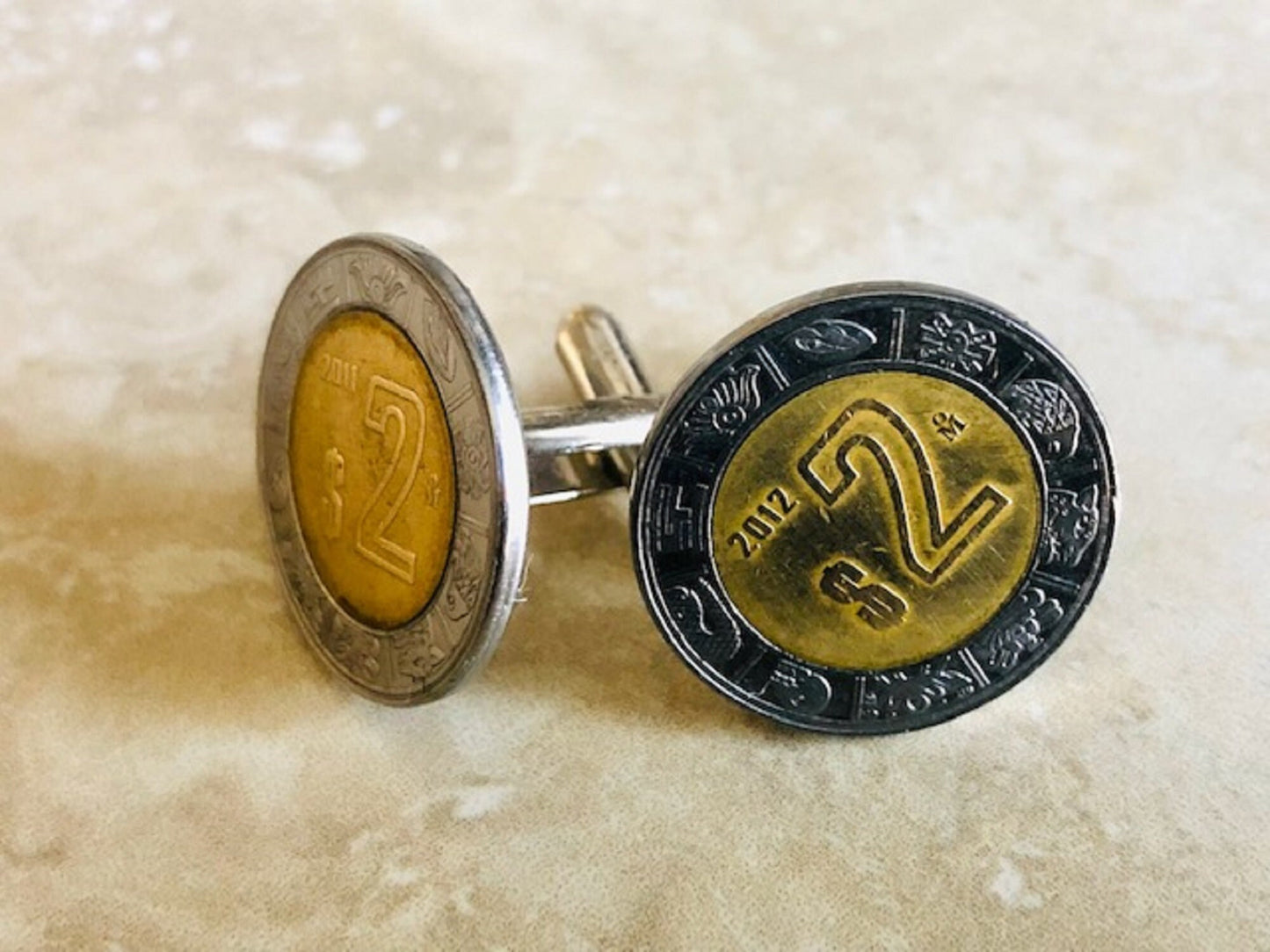 Mexico Coin Cuff Links 2 Dollar Mexican Vintage Personal Cufflinks Handmade Jewelry Gift Friend Charm For Him Her World Coin Collector