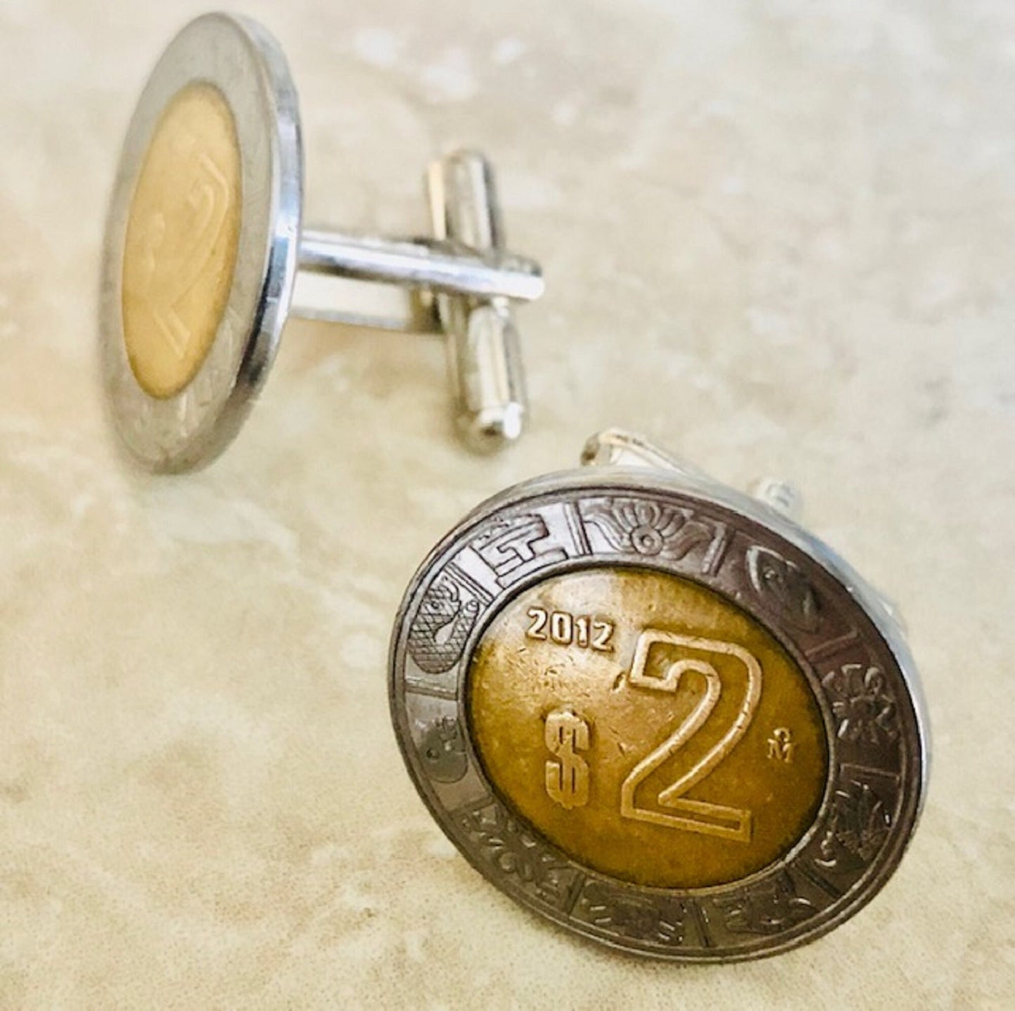 Mexico Coin Cuff Links 2 Dollar Mexican Vintage Personal Cufflinks Handmade Jewelry Gift Friend Charm For Him Her World Coin Collector