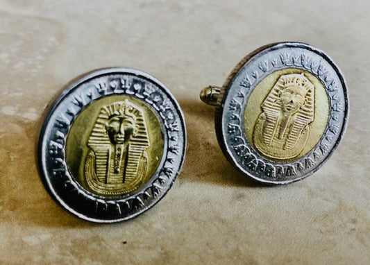 Egypt Coin Cuff Links Egyptian Custom Made Rhinestone Cufflinks Charm Gift For Friend Charm Gift For Him, Her, Coin Collector, World Coins