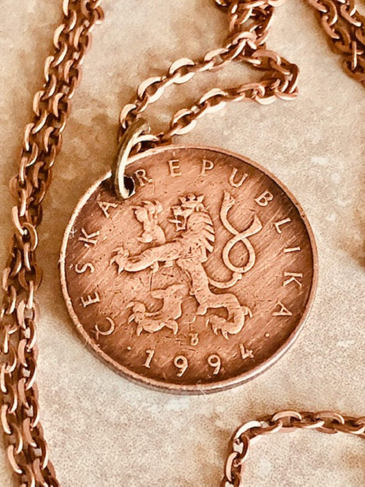 Czechoslovakia Republic Coin Pendant Necklace KC10 Personal Old Vintage Handmade Jewelry Gift Friend Charm For Him Her World Coin Collector