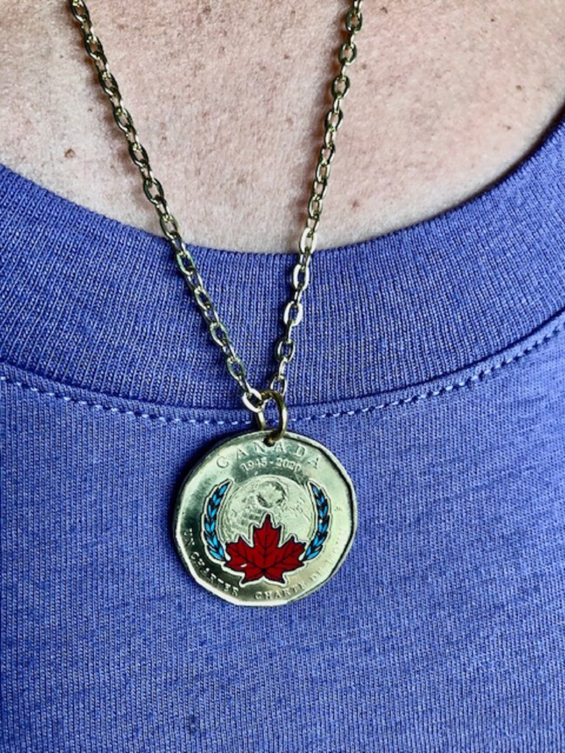 Canada Coin Necklace Pendant 2020 75th Anniversary Loon Dollar Loonie Custom Vintage Made Rare coins - Coin Enthusiast Fashion Handmade