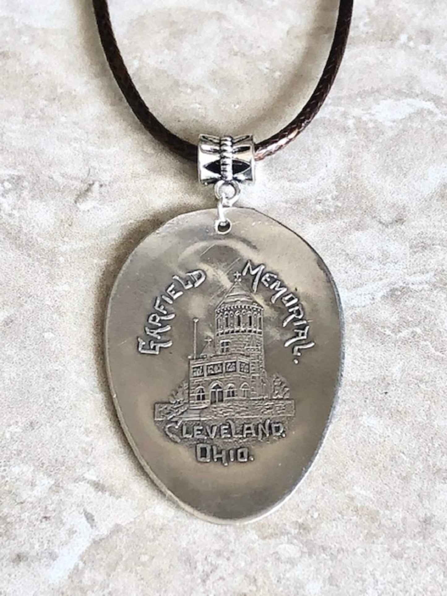Sterling Silver James A. Garfield Memorial Spoon Pendant Necklace Cleveland Ohio Civil Rights, Agricultural 20th President 92.5% Silver
