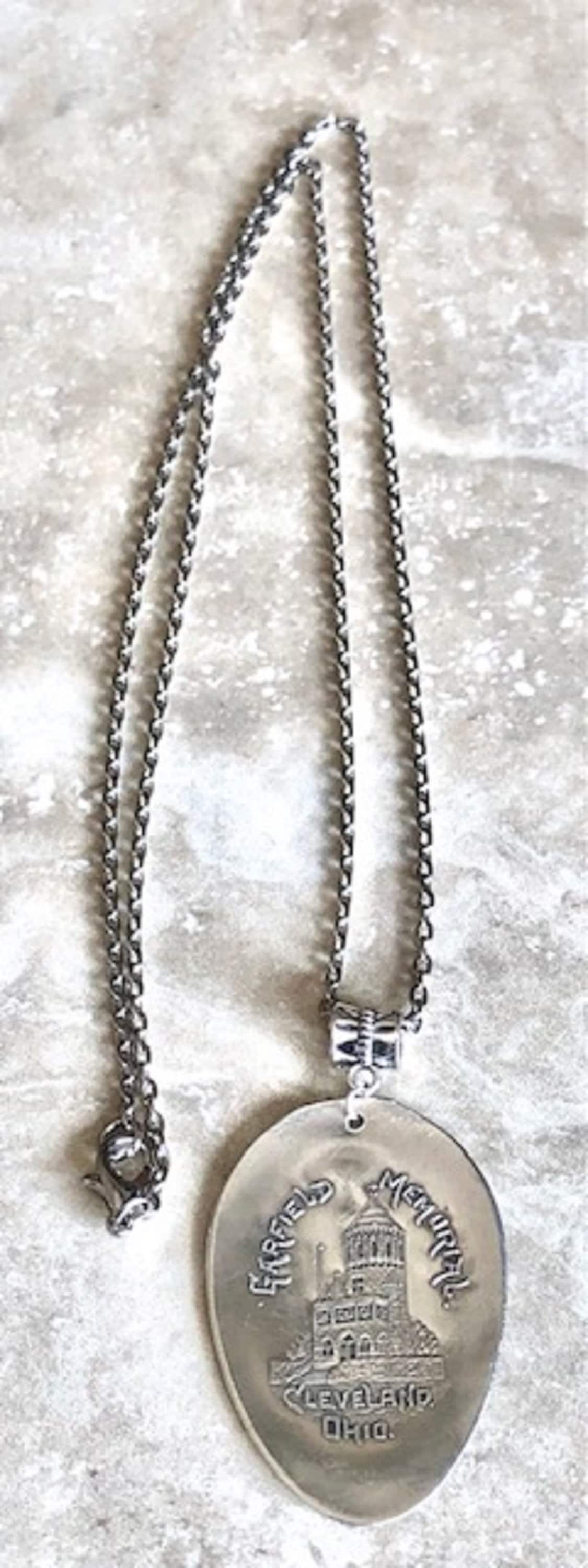 Sterling Silver James A. Garfield Memorial Spoon Pendant Necklace Cleveland Ohio Civil Rights, Agricultural 20th President 92.5% Silver