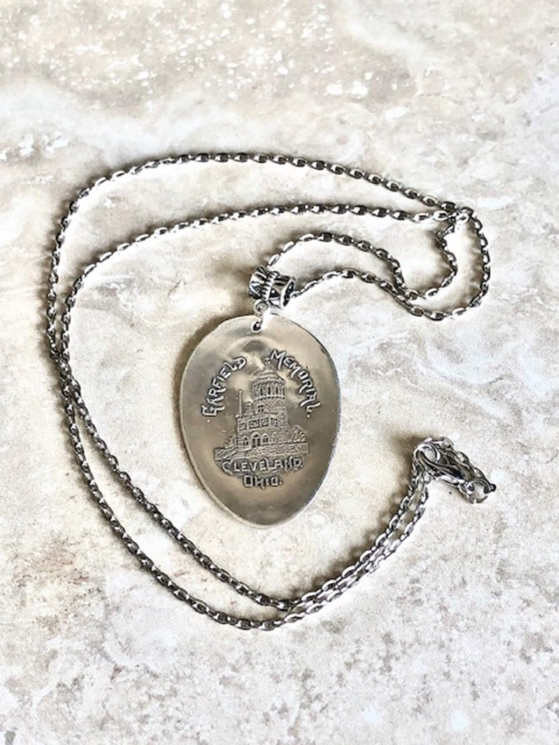 Sterling Silver James A. Garfield Memorial Spoon Pendant Necklace Cleveland Ohio Civil Rights, Agricultural 20th President 92.5% Silver