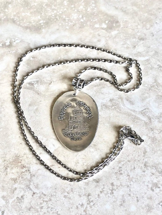 Sterling Silver James A. Garfield Memorial Spoon Pendant Necklace Cleveland Ohio Civil Rights, Agricultural 20th President 92.5% Silver