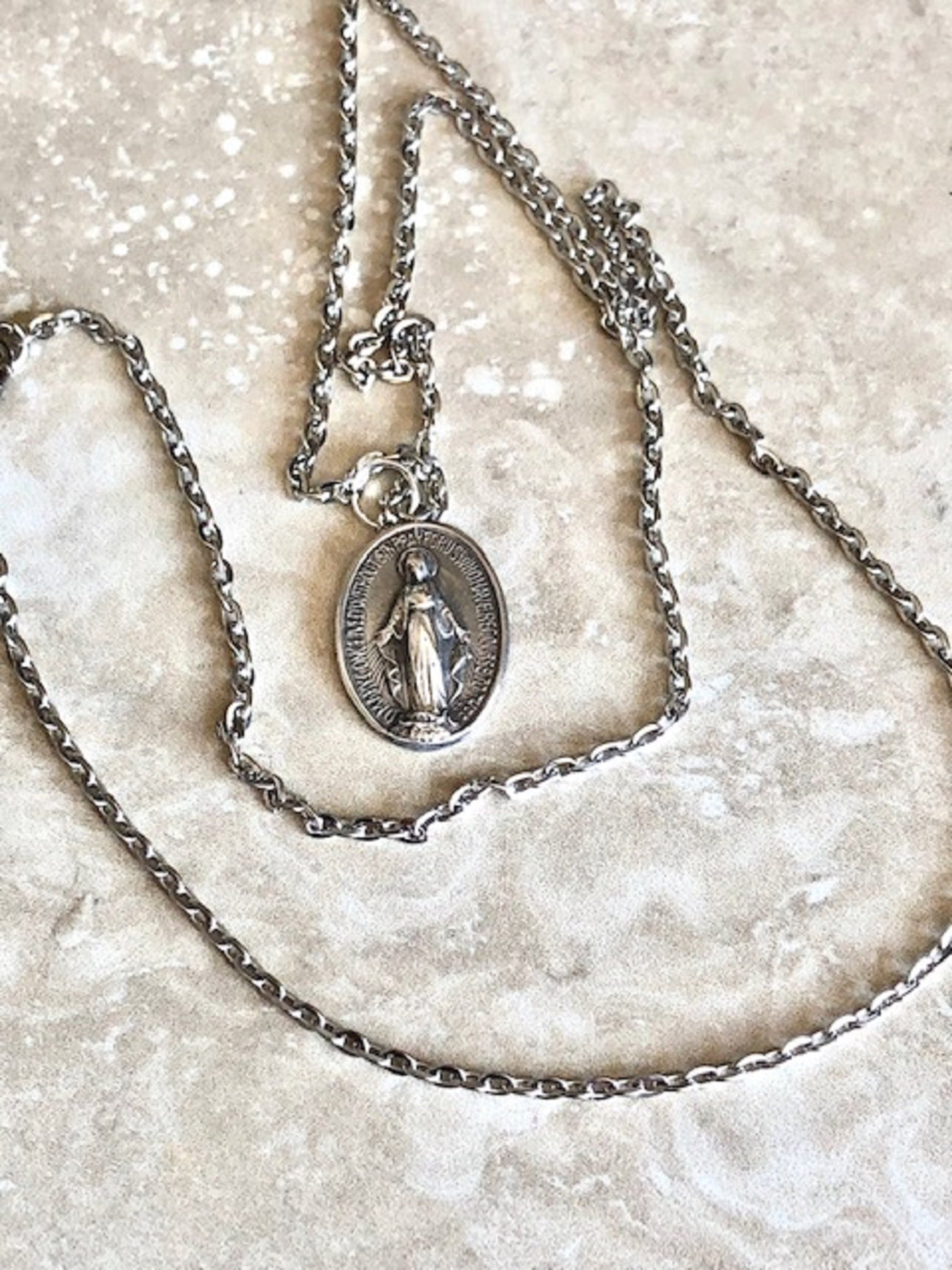 Mary Protector Charm Pendant Necklace Religious Christianity Patron Saint Of Human Beings Spiritual Enlightenment Handmade 99.9% Pure Silver