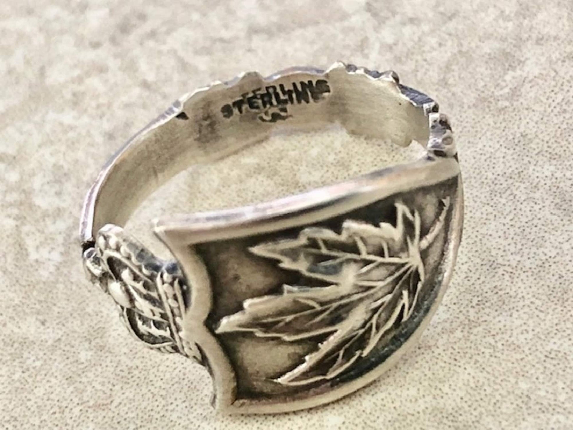 Victorian 925 Sterling Silver Maple Leaf Spoon Ring, Classic Vintage Silverware Jewelry, Wrapped Spoon, Love Balance Longevity, Handmade