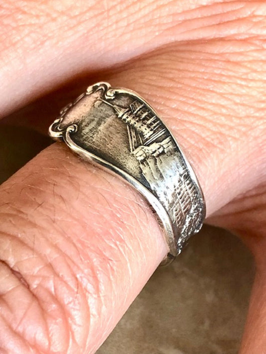 Old Quebec City 925 Sterling Silver Fortifications Fortress Spoon Ring, Classic Vintage Silverware Jewelry, UNESCO World Heritage, Handmade
