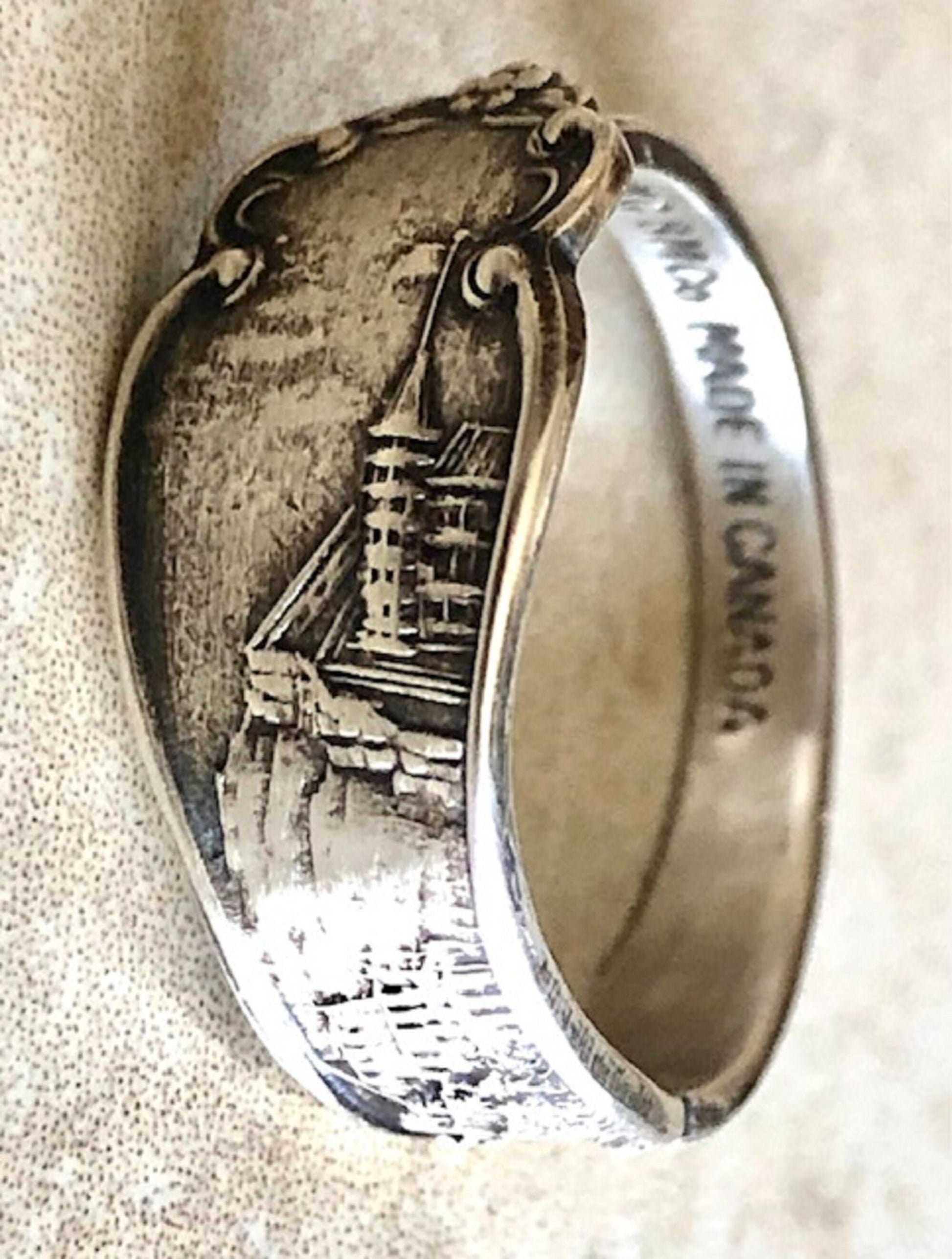 Old Quebec City 925 Sterling Silver Fortifications Fortress Spoon Ring, Classic Vintage Silverware Jewelry, UNESCO World Heritage, Handmade