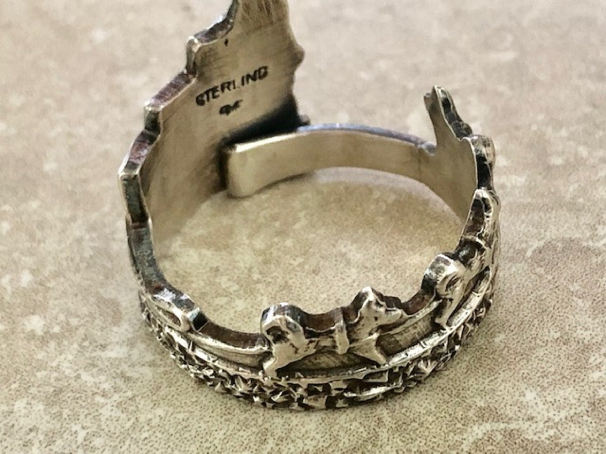 Inuit Peoples 925 Sterling Silver Dogsled Qamutiik Spoon Ring, Classic Vintage Silverware Jewelry, Band Wrapped Spoon, Adjustable Handmade