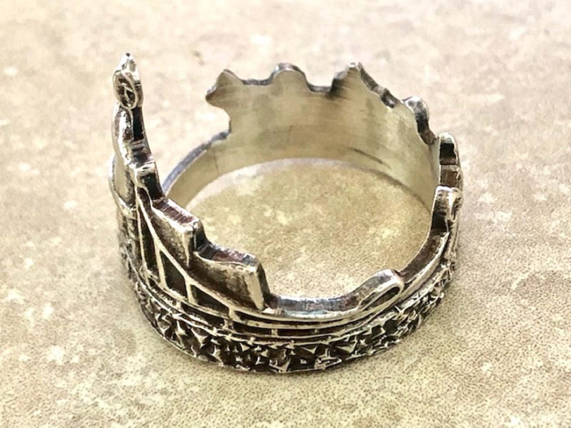 Inuit Peoples 925 Sterling Silver Dogsled Qamutiik Spoon Ring, Classic Vintage Silverware Jewelry, Band Wrapped Spoon, Adjustable Handmade