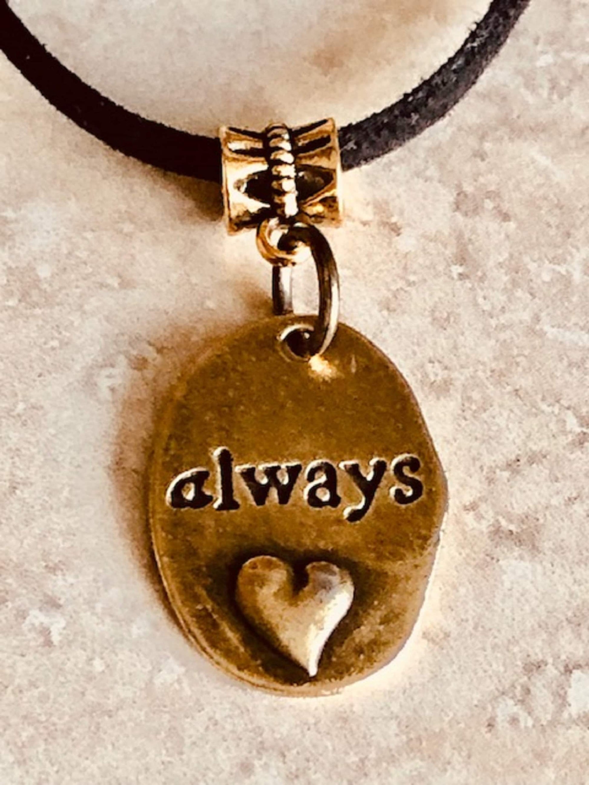 Always Love Classic Brass Pendant Necklace, Forever, Forgiveness, Adventure, Laughter, Promise, Handmade