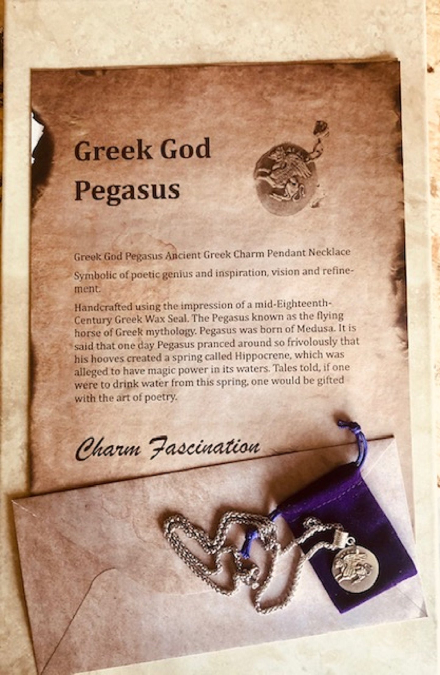 Greek God Pegasus Ancient Greek Charm Pendant Necklace Mid-Eighteenth-Century Wax Seal Poetry Vision Refinement Handmade