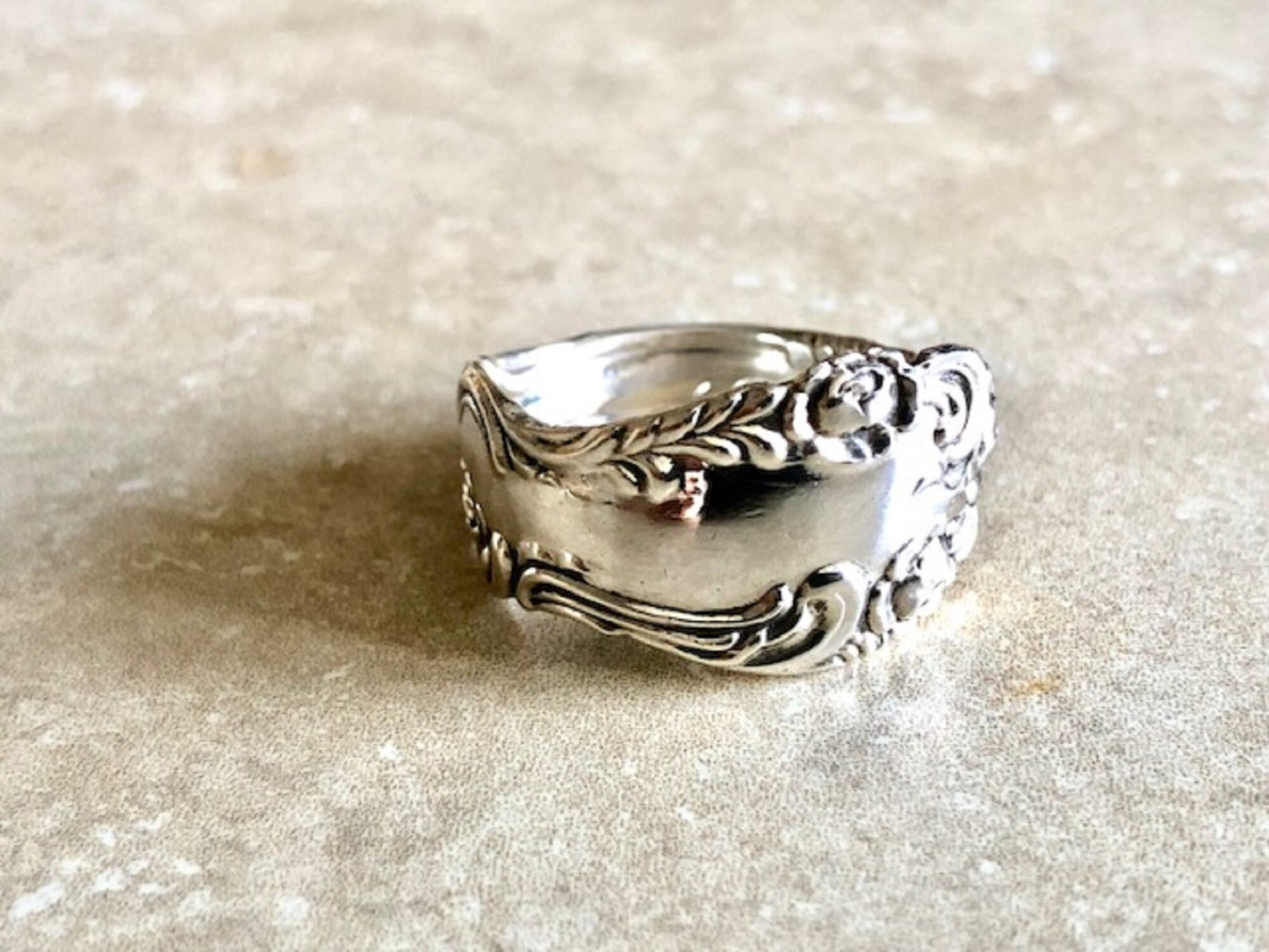 Vintage SPANISH PROVINCIAL 925 Sterling Silver Spoon Ring, Mid 17th Century Design, Classic Silverware Jewelry, Swirl Flower Deco, Handmade