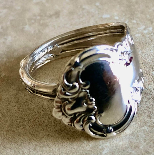 Antique Rosewood Pattern 925 Sterling Silver Spoon Ring, Classic Vintage Silverware Jewelry, Romance, Love, Beauty, Courage, Handmade